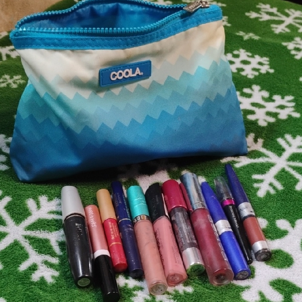 Coola Blue Cosmetic Bag with Used Eye And Lip Cosmetics
